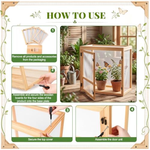 Bucherry Wooden Butterfly Habitat Cage Kit Monarch Caterpillar Enclosure with Mesh Tent & Wood Frame, Detachable Insect Observation House for Kids Outdoor Garden (20") - Image 3