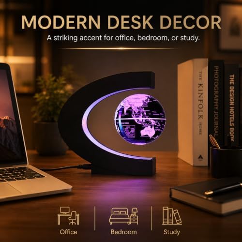 Magnetic Levitating Globe with 7-Color LED Lights, 360° Rotating Floating World Map Lamp, STEM Educational Night Light for Geography Learning, Cool Desk Decor & Unique Gift for Kids & Adults - Image 6