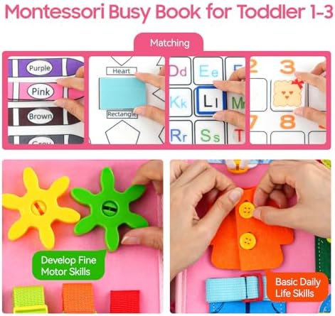 HumorPlay Busy Board Montessori Toys for 1,2,3 Year Old Girl Gifts, Sensory Educational Busy Book for Toddlers 1-3 Age, Christmas Birthday Gift for 1-2 Year Old Girl Toys - Image 6