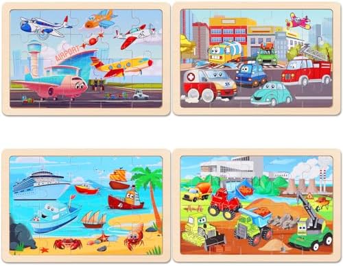 Wooden Educational Jigsaw Puzzles for Preschool Kids Ages 3-5, 4-Pack with 20 Pieces Transportation Wood Jigsaw Puzzles Set, Preschool Gifts for Boys Girls Ages 3 4 5 6 - Image 3