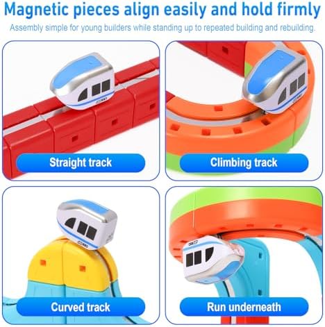 Magnetic Train Set for Kids, 3D Electric Train Set, Modular DIY Building Track Toy with Vertical Climb & Upside Down Action, STEM Educational Toy Gift for Boys Girls Ages 3+ - Image 3