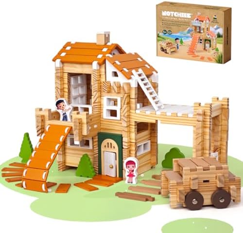 Jovi-mindly＆Notchies New 206 PCS Wooden Blocks Wooden Toys with House and Car, Preschool Learning Toys Wood Blocks Building for Kids Ages 4-8 Creative Construction Game,Birthday Toys Gifts by Jovi-mindly%EF%BC%86Notchies