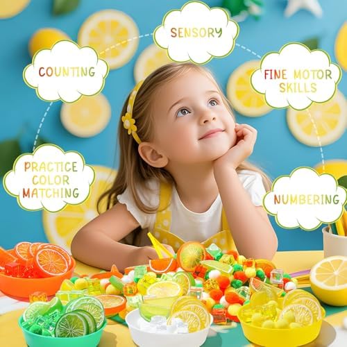 149 Pcs Lemon Sensory Bin Items Summer Counting Sorting Summer Sensory Bin Filler Fine Motor 15 Fake Lemon Slices 6 Fake Cubes Counts for Easter Day Spring Summer Sorting Counting Decor - Image 4