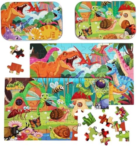 Puzzles for Kids Ages 4-6, 60 Pieces Puzzles for Kids Ages 3-5 in a Metal Box Girls and Boys Learning Educational Jigsaw Puzzle Toys Gifts by Unknown