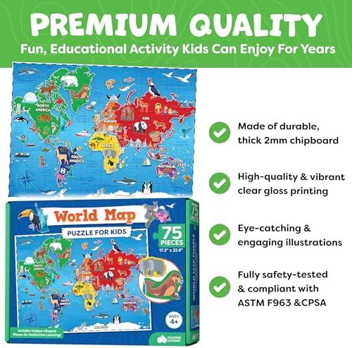 World Map Puzzle for Kids - 75pc World Puzzle with Continents, Landmarks - Childrens Jigsaw Geography Puzzles for Kids Ages 4-8, 5, 6, 7, 8-10 Year Olds - Globe Atlas Puzzle Maps Learning Games Gifts - Image 3