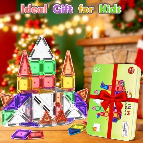 ORZbb 65PCS Mini Magnetic Tiles Toddler Travel Essentials Set with Case, Magnetic Building Blocks Sensory Montessori Preschool Learning Toys Gifts for 3-8 Year Old Boys Girls - Image 7