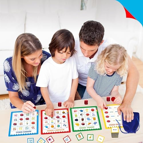 Family Bingo Game, Alphabet Animal Sight Word and Number Bingo Board Game, Counting and Matching Skills Classic Educational Game for Kindergarten and Preschool Kids, Perfect for Home and Classroom - Image 6