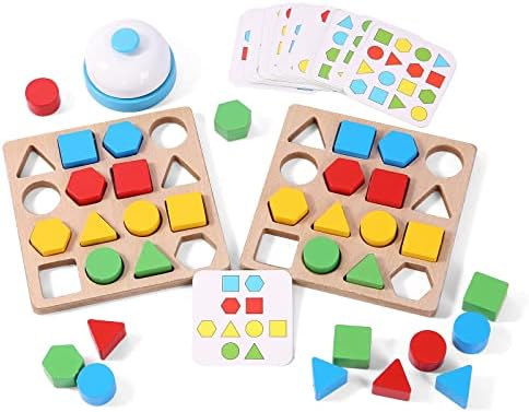Wooden Puzzles Shape Color Matching Board Games Preschool Educational Montessori Toys for Kids 3 4 5 6 Years Old Boys Girls Brain Teaser Puzzle Logic Game with Bell Cards by Cltoyvers