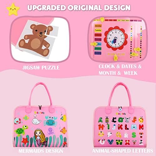 Guolely Busy Board Montessori Toy for 3-6 Year Old Toddlers - Educational Activity Developing Sensory Board for Basic Dress Fine Motor Skills - Travel Toys for Plane Car, Gift for Boys Girls - Image 3
