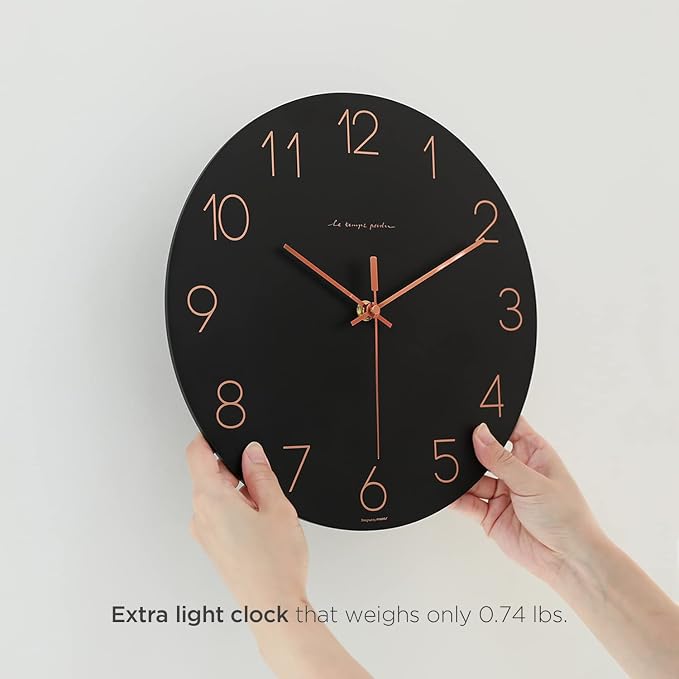 mooas Flatwood Wall Clock (Black),12" Non-Ticking Sweep Movement - Image 3