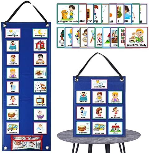 Mewise Visual Schedule Chart for Autism & ADHD Kids - 70 Routine Cards (Morning/Night/Outings) - Durable Felt Board with Storage Pocket - OT Approved Learning Tool for Home & School by Mewise