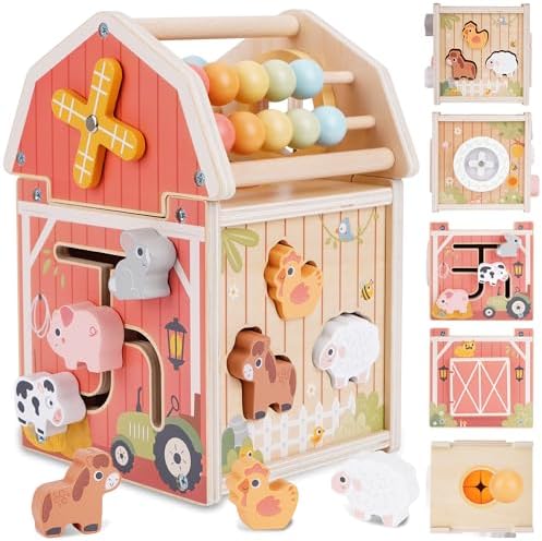 Melofaver Montessori Toys for 1 Year Old, Wooden Farm Animal Barn Toys Gift by Melofaver