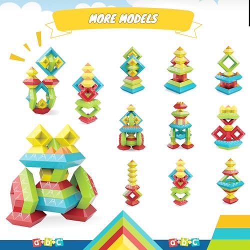 Sorting Stacking Toys for Ages 3 4 5 6 Toddlers,40PCS Pyramid STEM Building Blocks,3D Montessori Preschool Learning Toy for Kids,STEM Sensory Toy Gifts for 2-4 Years Old Boys Girls,Storage Box Set - Image 5