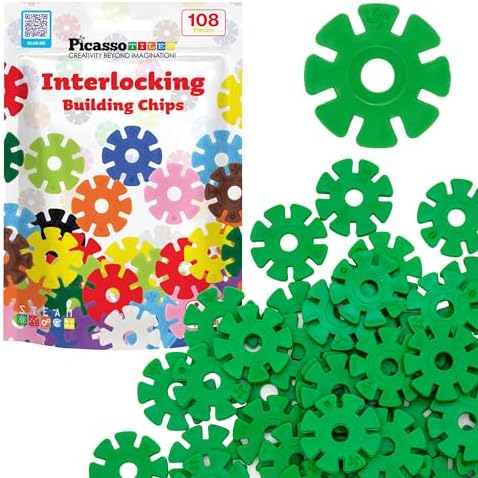 PicassoTiles Building Chip Interlocking Disc Construction Blocks in Green Color STEM Learning Early Education Toy Engineering Playset Child Brain Development for Toddlers Girls Boys Kids Age 3+ PTF108 by PicassoTiles