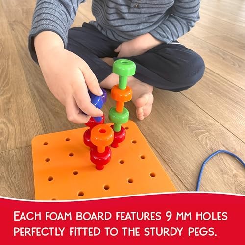 Blu Jay Foam Peg Board Toy - 36 Pegs, Foam Board, Lacing String, Storage Bag - Occupational Therapy Toys - Fine Motor Skills Toys for Toddlers and Kids (Orange) - Image 4