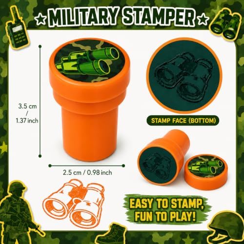 Cinrobiye 24 Pcs Military Stampers for Kids, Pre-Inked Army Soldier Stamp Set, Military Birthday Party Favors, Classroom Rewards, Goodie Bag Fillers, Treasure Box Prizes, Carnival Supplies - Image 2