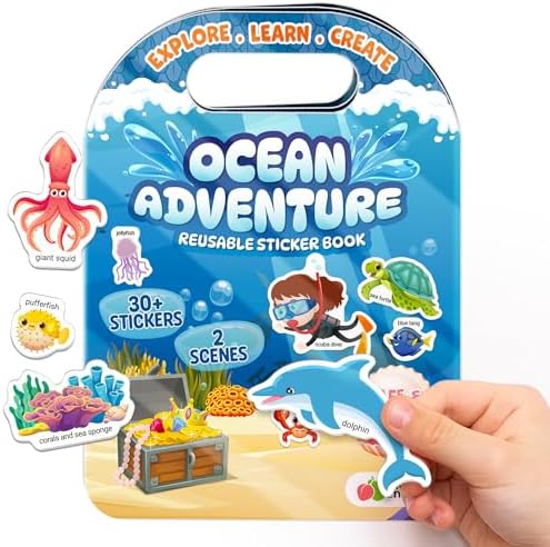 Reusable Sticker Books for Toddlers 1-3, Stickers for Toddlers 2-4 Years - Stickers for Kids Airplane Toys for Toddler 1-3, Toddler Travel Toys - Reusable Sticker Book Birthday Gifts for Boys Girls by MomoNashi