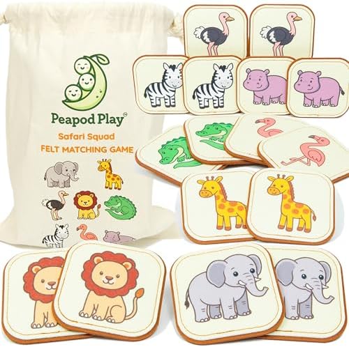 Felt Safari Matching Game for Toddlers – Wild Animal Memory Game & Flash Cards – Soft and Safe for Ages 1+ – Montessori Preschool Learning Activity – Educational Safari Toy for Boys & Girls by PeapodPlay