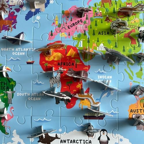 Dinomini Giant World Map Puzzle for Kids - with Interactive Standing Figures - Floor Puzzles for Kids Ages 3-5 - Preschool Learning Activities - Learning & Educational Toys - Image 3