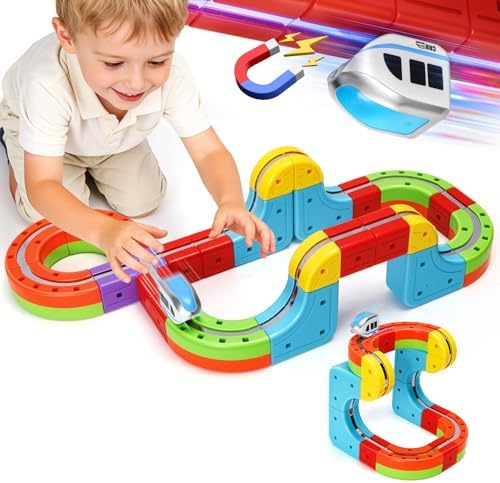 Magnetic Train Set for Kids, 3D Electric Train Set, STEM Educational Building Toy, DIY Learning Track with Vertical Climb & Upside Down Action, Gift for Toddlers Boys Girls Ages 3 4 5 6+ by Hestiasko
