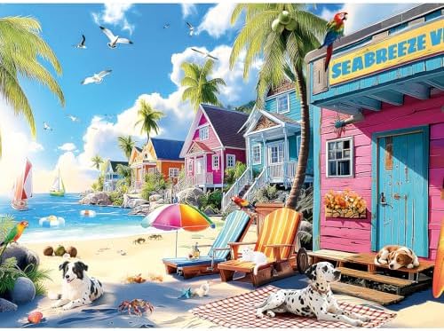 300 Piece Puzzles for Adults, 300 Piece Puzzles for Adults Large Piece, Summer Beach Dogs Trees Jigsaw Puzzle, Funny Gift for Adult Kids Senior Challenging Family Games Toy, 20.5 X 15 in by Unknown