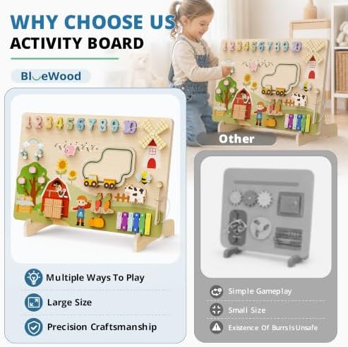 BlueWood Wooden Busy Board for 18+ Months, Activity Center for Toddlers - Image 5