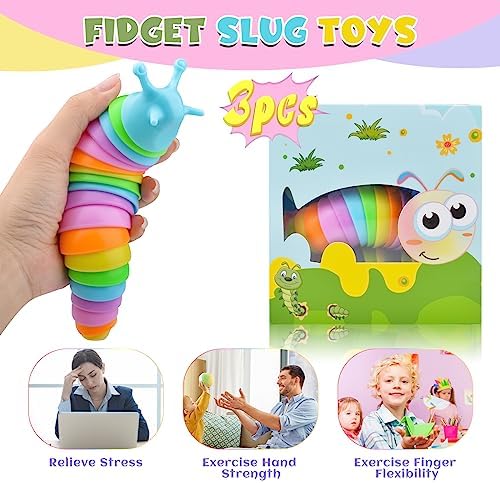 Cevioce Sensory Slug Fidget Toys for Kids & Adults - 3 Pack Slug Toys for Autism Therapy, Age 3+ Travel & Party Favors - Image 4