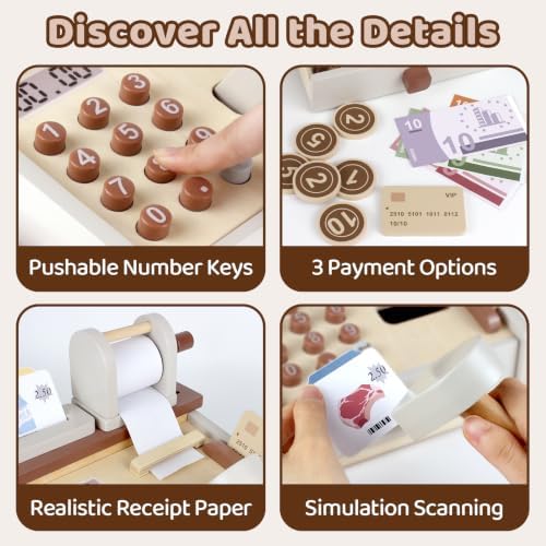 Cash Register for Kids Play Money with Scanner Boys Girls Birthday Gift - Image 3