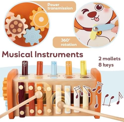 HYAKIDS Wooden Montessori Toys for 1+ Year Old, Hammering Pounding - Image 4