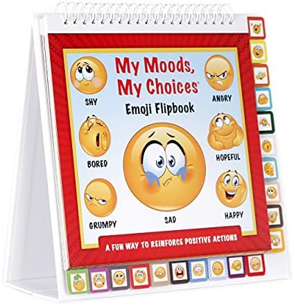 The Original Mood Flipbook for Kids; 20 Different Moods/Emotions; Autism; ADHD; Help Kids Identify Feelings and Make Positive Choices; Laminated Pages (Emoji Flipbook with Tabs) by MyMoodsMyChoices