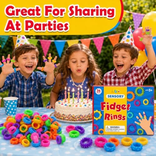 KLT Fidget Toys Bulk for Kids: 36 Pack Sensory Rings for Stress - Quiet Fidget Rings for Classroom Prize Box - Bulk Party Favors Goodie Bag - Small Calming Toys for Autism - Image 6
