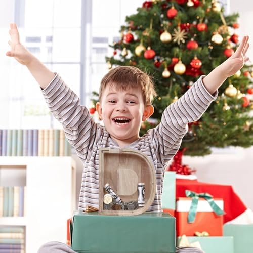Wooden Letter Piggy Bank for Kids Boys Girls,Personalized Piggy Bank (Laser Engraving),A-Z Letters Coin Bank Money Box Customized Name, for Family Christmas Birthday Gift (R) - Image 5