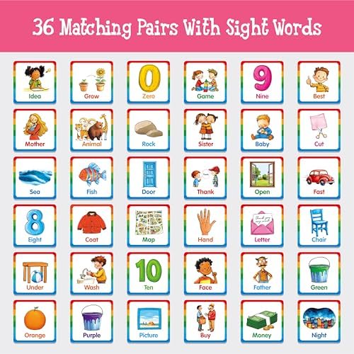 Hebayy Memory Matching Game, 72 PCS Sight Words Matching Cards for Kids, 36 Pairs Memory Cards, Educational Toy for Children to Learn Sight Words 5+ Years Old - Image 4