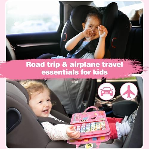 JHkim Busy Board, Sensory Board Travel Toys Gifts for Girls Boys, Montessori Toys to Learn Fine Motor Skills, Educational Activities Busy Book for Airplane Car (Pink) - Image 6