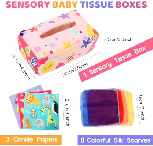 Baby Tissue Box - Montessori Toys for 6-12 Months, 1 Year Old - Soft Stuffed High Contrast Crinkle Infant Sensory Toy, Boys&Girls Toddler Early Learning Baby Gifts - Image 7