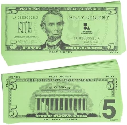 Learning Advantage Five Dollar Play Bills, Set of 100 Paper Bills by LEARNINGADVANTAGE