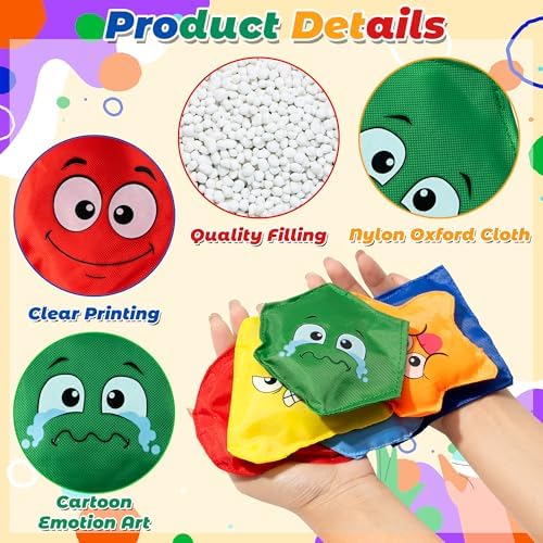 EYxsaxenk Bean Bags for Tossing Game Kids Outside Toss Game Nylon Bean Bag Toy Indoor Outdoor Toy for Toddler Holiday Family Party Throwing Game Supplies (Emotional 12Pcs) - Image 3