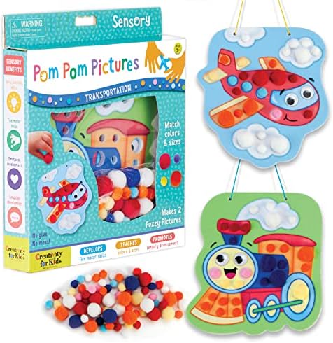 Creativity for Kids Pom Pom Pictures: Transportation - Train and Plane - Preschool Learning Activity, Sensory Toys for Toddlers Ages 3-4+ by CreativityforKids