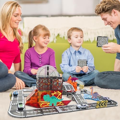 Magnetic Tiles Road Set with Pullback Car for Kids Ages 4-8 Boys Stem Toys - Image 5