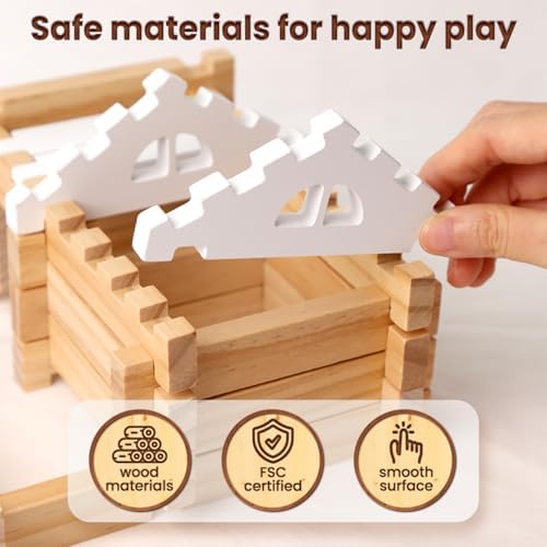 Jovi-mindly＆Notchies 63PCS Wooden Blocks Beginner Set Wooden Blocks |Preschool Learning Toys Wood Blocks Building for Kids Ages 3+ Creative Construction Game,FSC Certified,Birthday Toys Gifts - Image 5