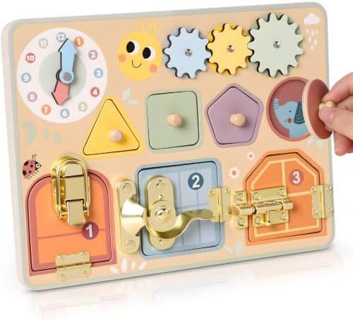 Lewo Montessori Busy Board, Wooden Sensory Activity Toys for Toddlers 3 4 5 by Lewo