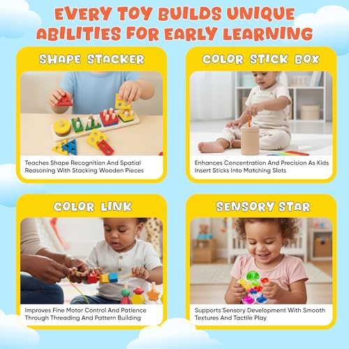 8-in-1 Busy Hands Fine Motor Skills Toys Kit for Toddler, Montessori Toys Set for 3+ Years Old, Learning & Education Toys, Color Shape Sorter, Stacking Toys, STEM, Wooden Toys - Image 3