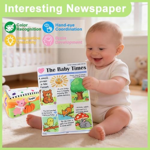 KUANGO Baby Tissue Box Toys 6 to 12 Months, Soft Crinkle Stuffed Montessori Toys for 6 7 8 9 10 Month Old Infant Sensory Newborn Toys Baby Boys Girls Gifts - Image 5