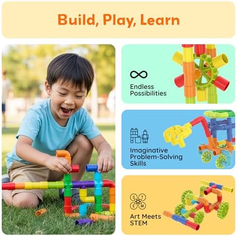 PicassoTiles Pipe Tube Construction Building Toys Stacking Toy Puzzle Game for Early Learning Montessori Playset Educational Connector Blocks Brain Development Kit Ages 3+ Toddler Boys & Girls PTT137 - Image 4