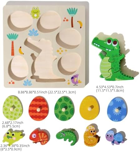 Upgraded Montessori Crocodile Puzzle for Toddlers, 3-Piece Connecting Crocodile Puzzle + 5 Egg-Shaped Matching Puzzles, Safe Wooden Educational Toy for 1-3/2-4 Years Old Boys Girls - Image 6