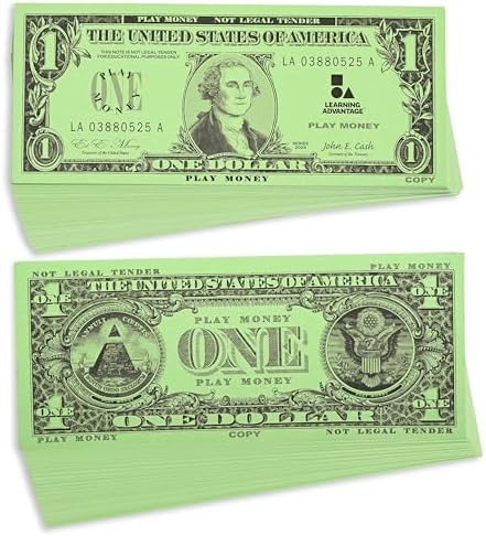 LEARNING ADVANTAGE One Dollar Play Bills, Set of 100, Sized Like Real Cash by LEARNINGADVANTAGE