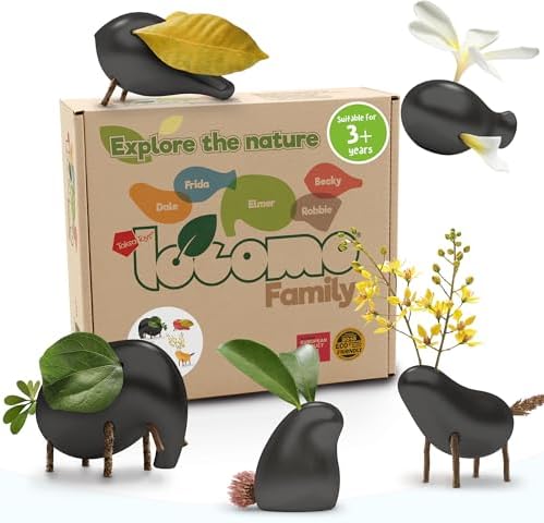 Taksa Toys Locomo Family Black Edition Waldorf Montessori Toys Wooden Animal Figures for Outdoor-Loving Kids, Trigger Boys Girls Creativity, Sensory Toddler Toys for Ages 3 4 5 6 7+ Olds (Set of 5) by TaksaToys
