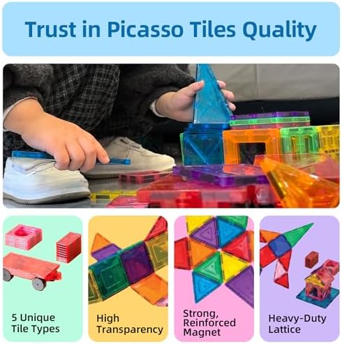 138-Piece Magnetic Tiles with 2 Cars & Storage Play Mat - Image 5