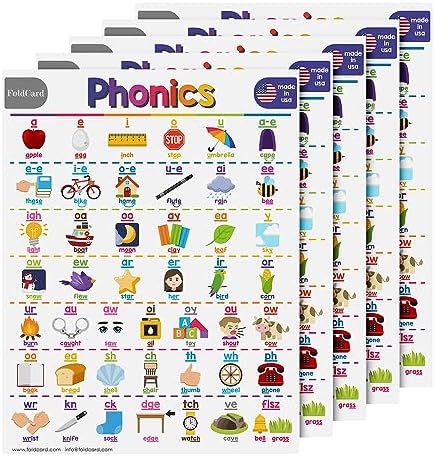 FoldCard Phonics Chart Educational Poster 8.5x11 5pk by FoldCard