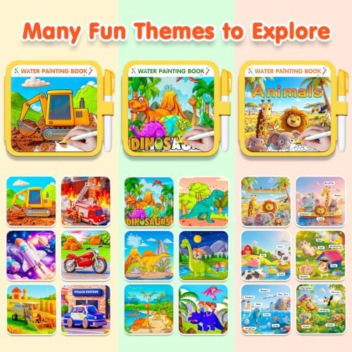ZHOC Reusable Water Painting Books for Kids – 3 Pack Magic Water Reveal Coloring Books with Water Pens (Dinosaur, Cars & Animals) No-Mess Coloring Book Fun Travel Activity for Ages 3 4 5 6 7 8 - Image 4